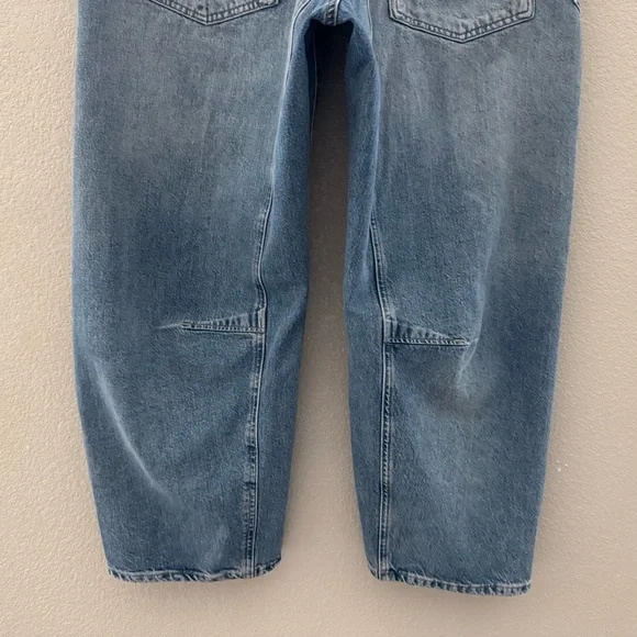 Free People Moxie Barrel Jeans Denim Blue Patches Baggy Slouchy Boho Festival 31 - Picture 11 of 14